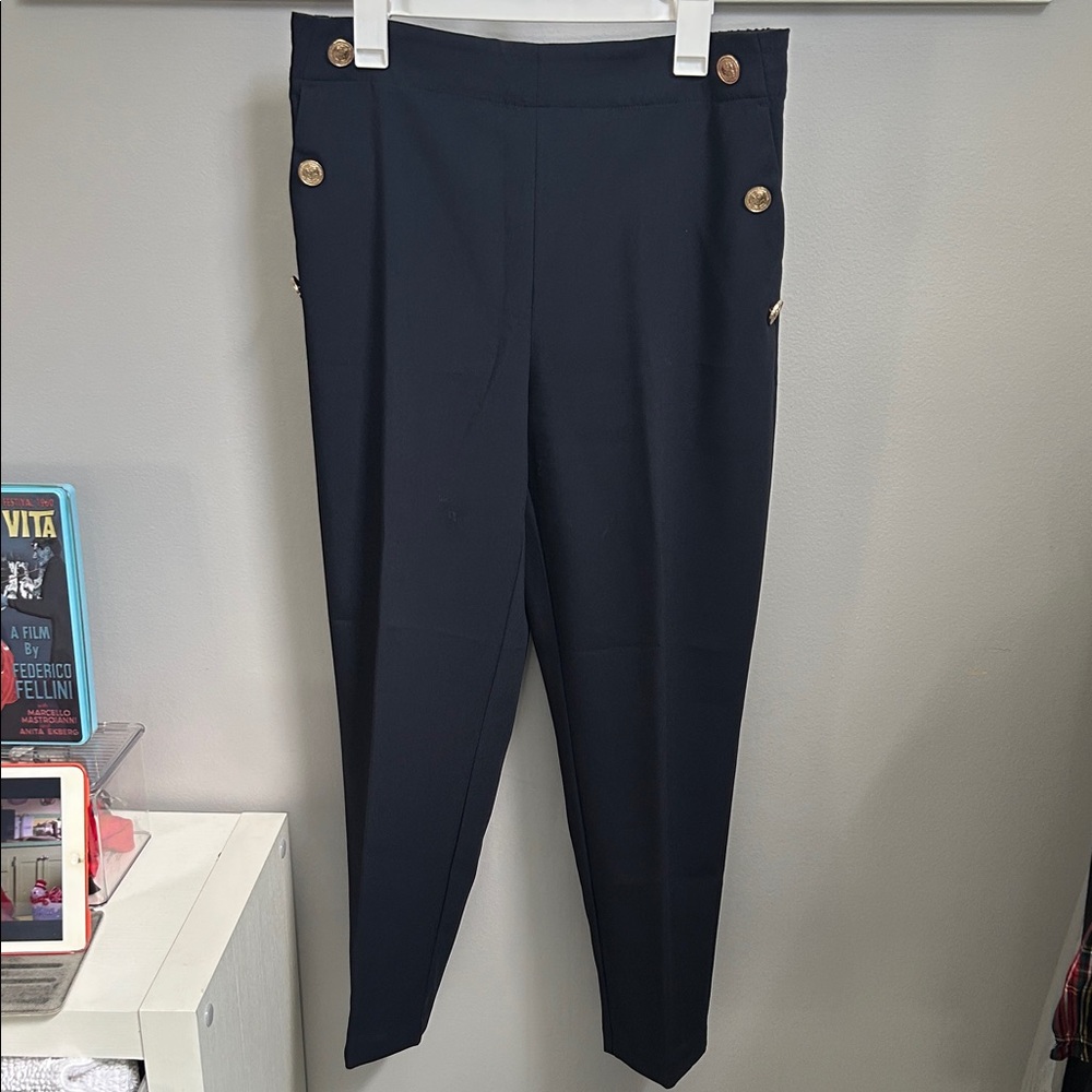 Zara Dark Blue Trousers with Gold Buttons